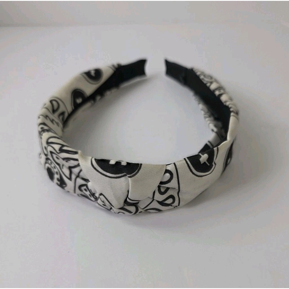 White & Black‎ turban knot headband bandana paisley jersey fabric cover teeth